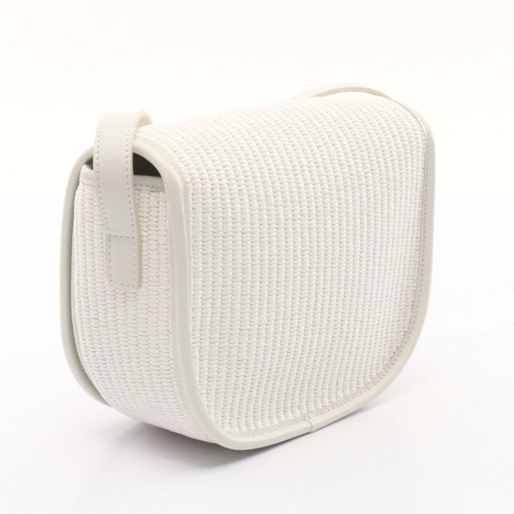 Celine Triomphe Straw Shoulder Leather Folco White Cuir Bag